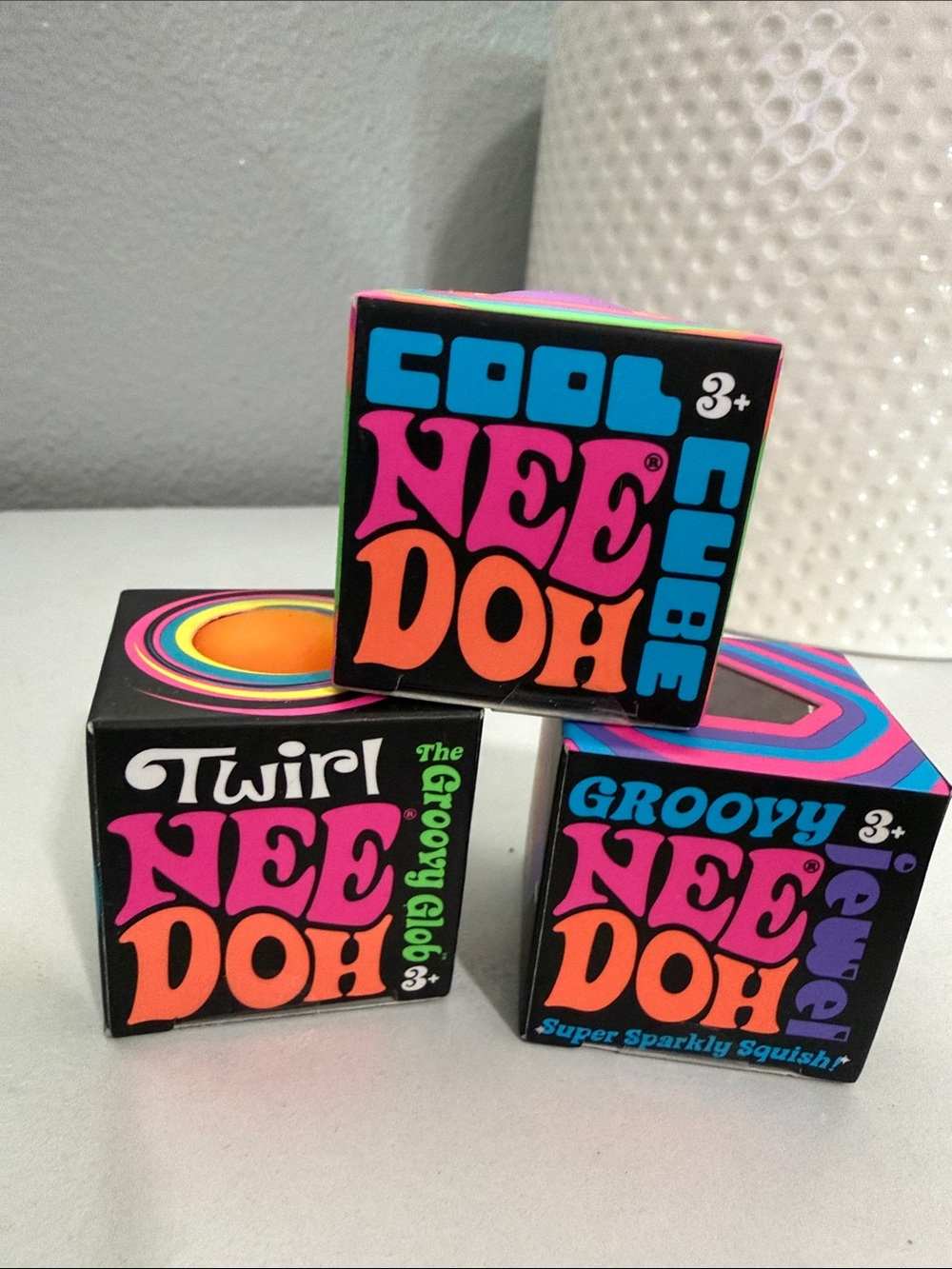NeeDoh Teenies Bundle - (1) Cool Cube (1) Twirl (1) Groovy Jewel (AUTHENTIC)